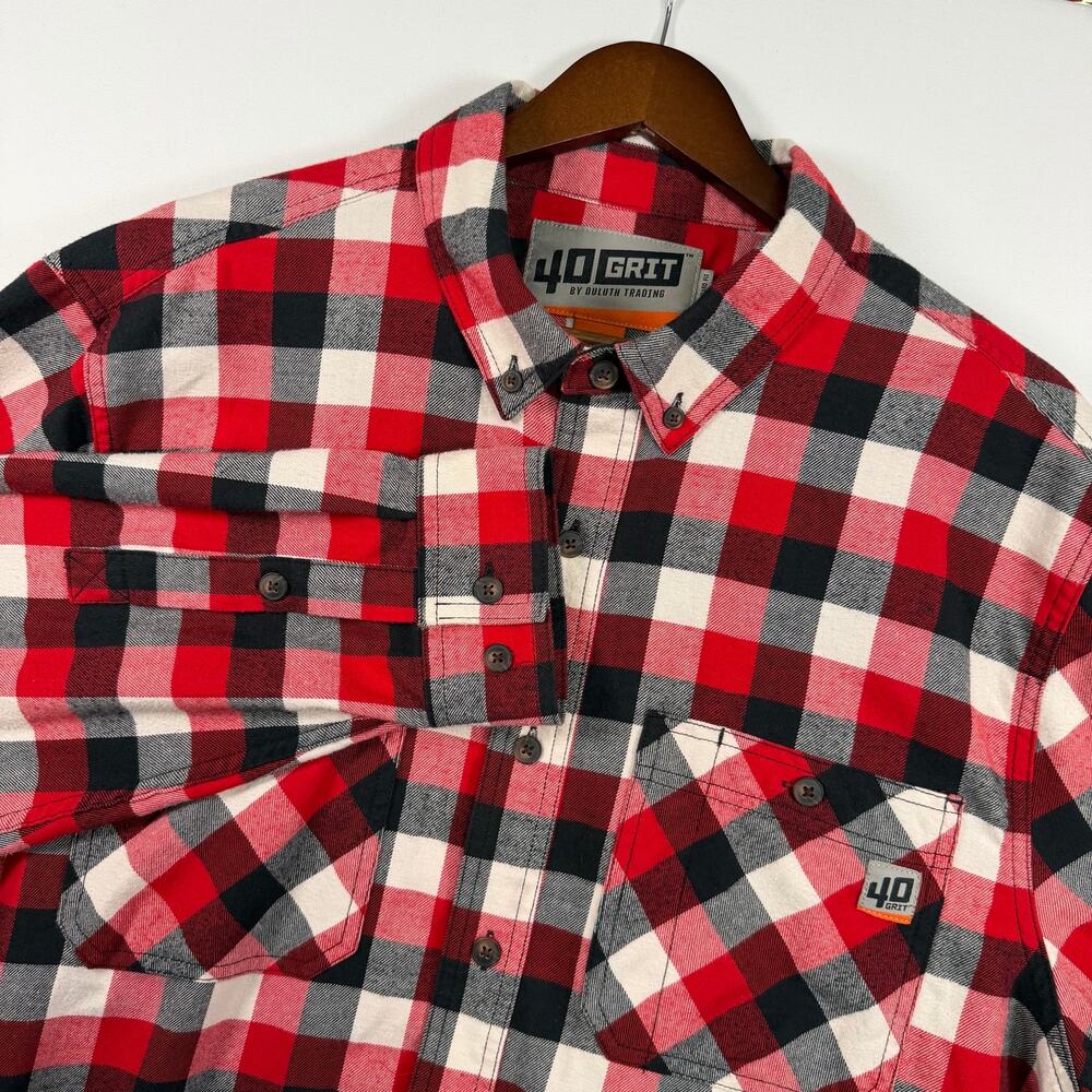 40 Grit Duluth Trading Mens XL Tall Flannel Red Plaid Button Down Shirt Workwear
